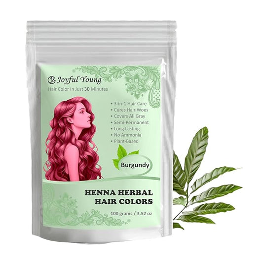 3IN1 Henna Hair Color - 30 Min Fast Herbal Hair Dye for Gray Coverage, Conditioning & Hair Treatment - No Ammonia, Semi-Permanent, Plant-Based (BURGUNDY RED)