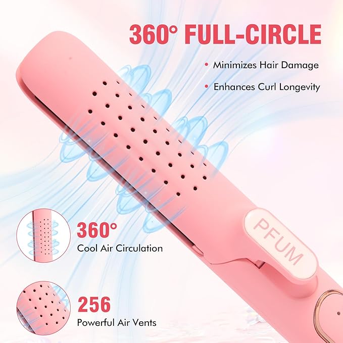 2 in 1 Hair Straightener and Curler, Dual Voltage & Adjustable Temps 360° Curling Wand - Titanium Flat Iron Hair Straightener for Long-Lasting Curls and Straightener, Airflow Styler Curling Iron