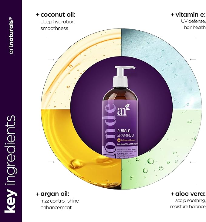 Artnaturals Purple Shampoo – (16 Fl Oz / 473ml) – Protects, Balances and Tones – Bleached, Color Treated, Silver, Brassy and Blonde Hair - Sulfate Free