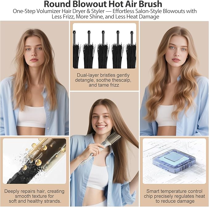 6 in 1 Air Wrap Hair Styler, 110,000 RPM Hair Dryer Brush with Auto-Wrap Curlers, Oval Brush & Volumizer, Hot Air Styler for Fast Drying,Curling, Smoothing & Volume, Air Styler with Travel Case