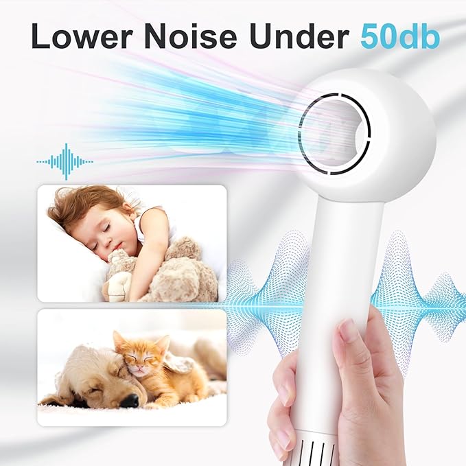 160000 RPM High Speed Hair Dryer, Brushless Motor 500 Million Negative Ionic Blow Dryer, Travel Fast Drying Hairdryer, Low Noise, Lightweight, Blowdryer with Nozzle, Home Use,White