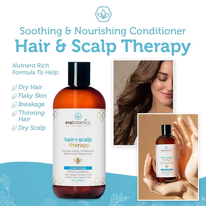 Era Organics Manuka Honey Dry Scalp Conditioner - Sulfate Free, Soothing and Moisturizing for Hair - Argan Oil for Women or Men