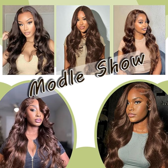 200% Density Pre Plucked 13x6 HD Lace Front twigs Human Hair Body Wave Brown Wigs Human hair Chocolate Brown Lace Front Wig 32inch for Women