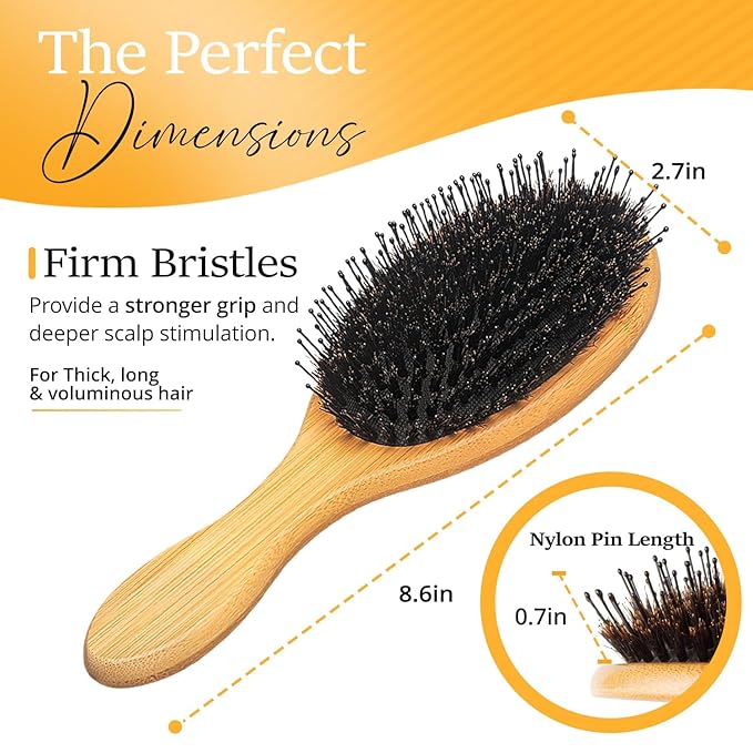 Premium Boar Bristle Hair Brush for Thick Hair Set. Hairbrush for Women With Thick, Long or Curly Hair. Restores Hair's Shine and Health. Comb, Travel Bag & Spa Headband Included