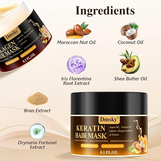 2 Pack Hair Mask for Damaged Hair - 16.2 Fl OZ Collagen Hair Mask & Keratin Hair Treatment-Hydrating,Repairing,Nourishes Deep Conditioning Hair Masks for All Hair Types