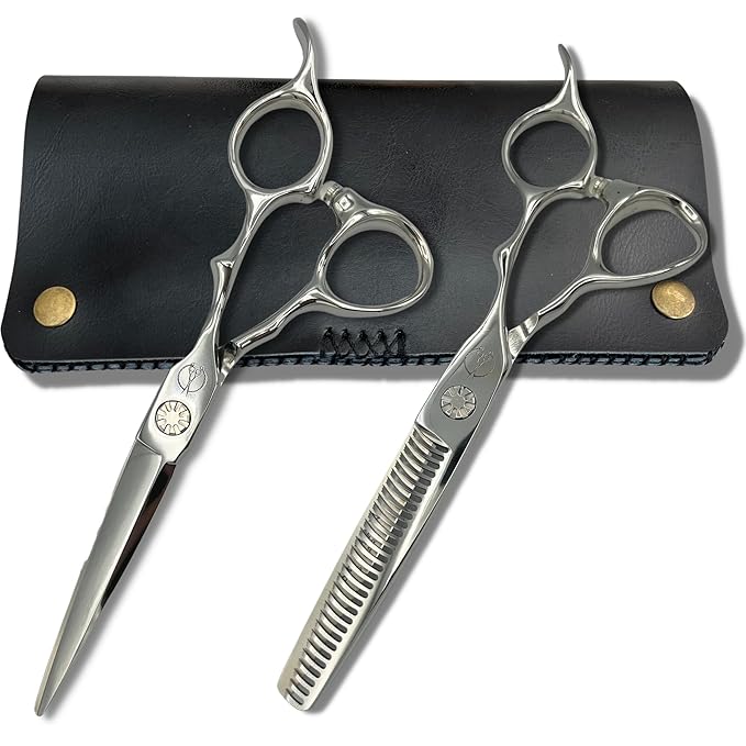 Set of Professional Hair Cutting Scissors in VG-10 Japan Steel - Includes Hair Cutting Scissors, Thinning Shears and Leather Case - Heritage for Master Stylists (6.0 Inch)