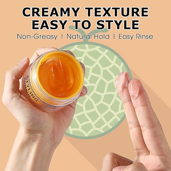 Water-Based Pomade for Men, Strong Flexible Hold, Natural Shine, Non-Greasy | Restyleable | Hair Pomade For Pompadour, Side Part, Slick Back | 3.53 Oz Sugar Melon Scent