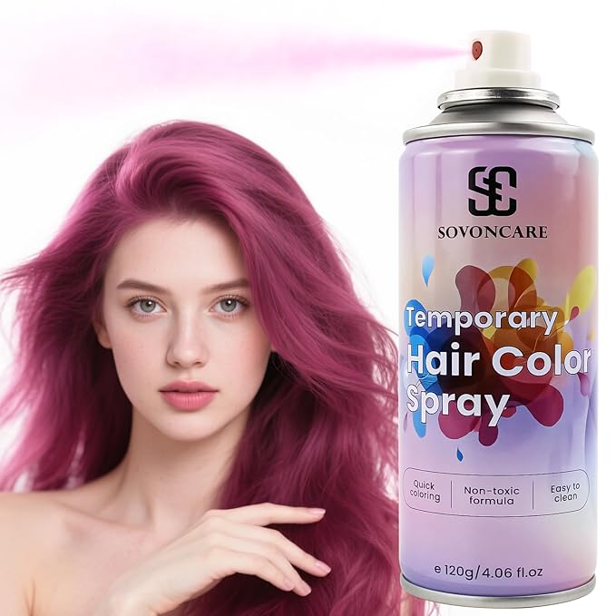 Hot Pink Temporary Hair Color Spray, SOVONCARE Natural Hair Wax Dye Spray for Kids Halloween, Christmas Party, Cosplay -On 1-Day Washable 120ML
