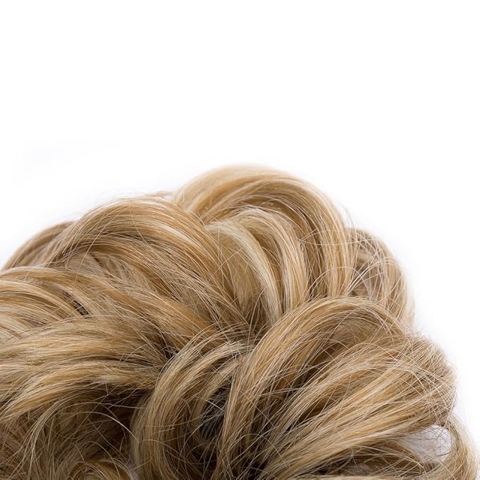 Benehair Messy Bun Hair Piece Scrunchy Updo Hair Pieces for Women Fluffy Wavy Hair Bun Scrunchies Donut Hairpiece Synthetic Chignons With Elastic Rubber Band Light Ash Brown & Bleach Blonde 2pcs 50g