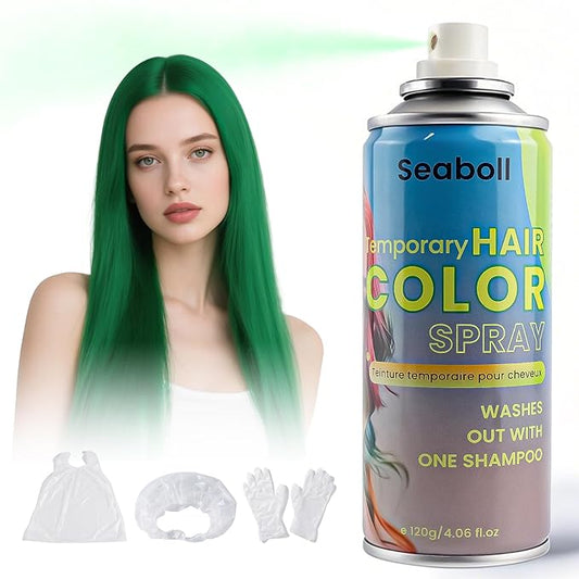 Green Hair Spray, Temporary Hair Color Spray for Kids Women Men– Safe Non Sticky Washable One Day Hair Dye Spray, Disposable Accessories Included, for Halloween Cosplay Party DIY Costume Pet Fun