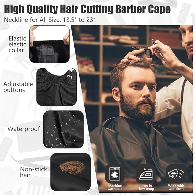 NICEMOVIC 10 in 1 Hair Cutting Barber Cape with Neck Duster Brush Barber Brush Neck Strips Hair Combs Hair Clips, Professional Barber Accessories Cleaning Supplies for Salon Haircut Styling (Black)
