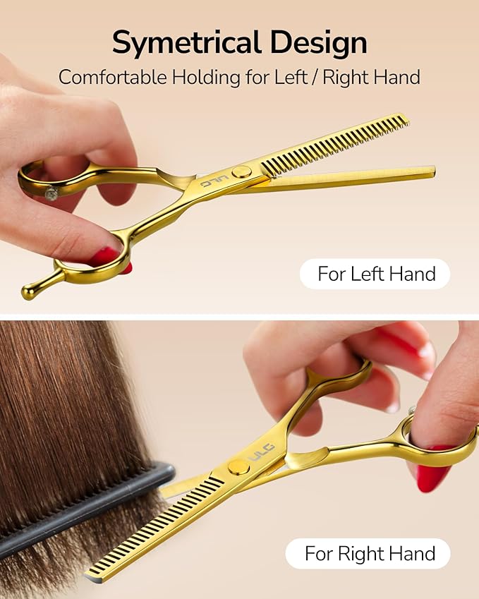 ULG Professional Texturizing & Thinning Shears - 6.5’’ Hair Cutting Scissors, Ultra Sharp Japanese Stainless Steel, Ambidextrous Ergonomic Handle for Barbers, Stylists, Salon & Home Use, Gold