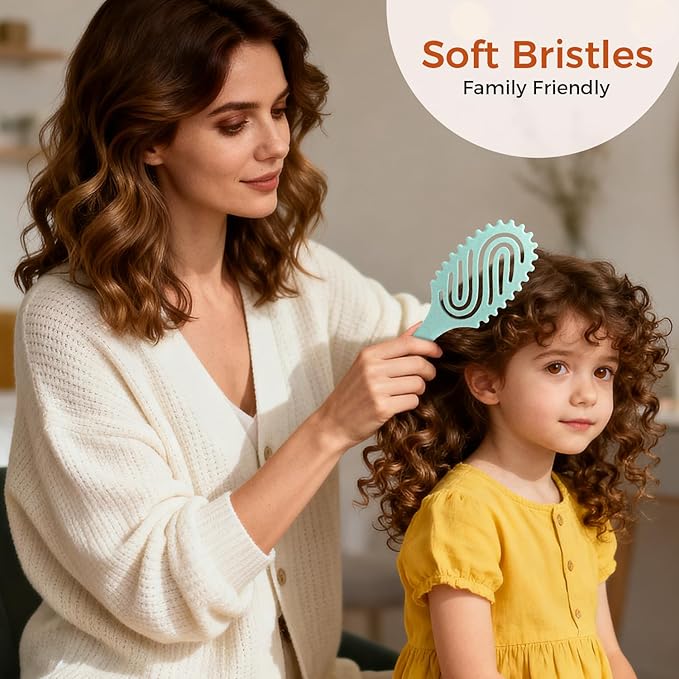 Curly Hair Brush, Curl Defining Brush with Soft Boar Bristles for Combing, Shaping, and Styling Curly Hair Suitable for All Women and Men with Wet & Dry Hair(Green)