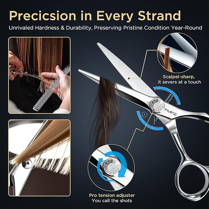 6" Hair Cutting Scissors Professional Barber Scissors, Hair Cutting Shears with 440C Steel - 60HRC Hardness Extremely Sharp with Ergonomic for Salon & Home Use (6'' Professional Hair Shears)