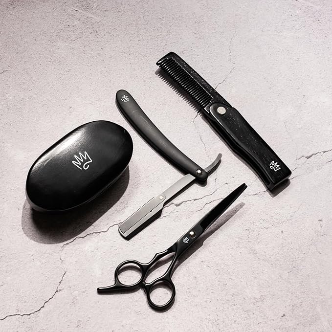Royal Clips Beard Kit | 4 Piece Beard Grooming Kit | Beard Brush, Comb, Scissors and Straight Razor - Ideal Gift for Men, Husband, Boyfriends, Family & Friends