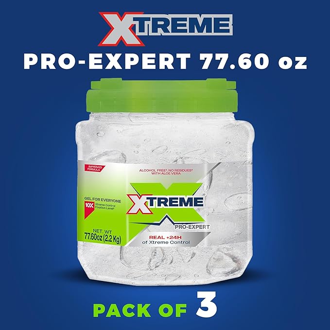 Xtreme Pro-Expert Clear Styling Hair Gel, Alcohol-Free 24-Hours Xtreme Control With Aloe Vera, 77.60 oz Jar (Pack of 3)