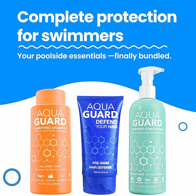 AQUA GUARD Swimmers Essential Hair Protection Bundle | Prevents Chlorine Damage + Softens Hair While Swimming | Color Safe, Leaves Hair Smelling Great | Made in California