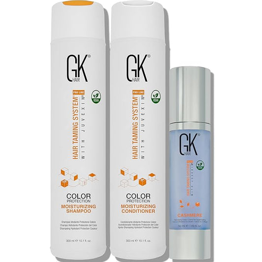 GK HAIR Global Keratin Moisturizing Shampoo and Conditioner Sets (10.1 Oz/300ml) with Leave In Cashmere Smoothing Styling Cream (1.69 Fl Oz/50ml) for Color Treated Dry Damaged Frizzy Hair