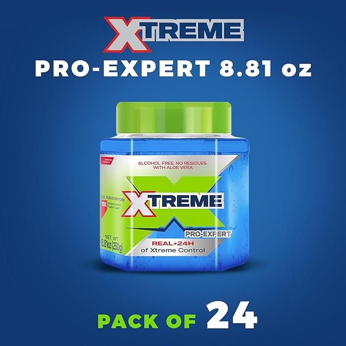 Xtreme Pro-Expert Blue Styling Hair Gel, 24-Hours Xtreme Control With Aloe Vera, 8.81 oz Jar (Pack of 24)