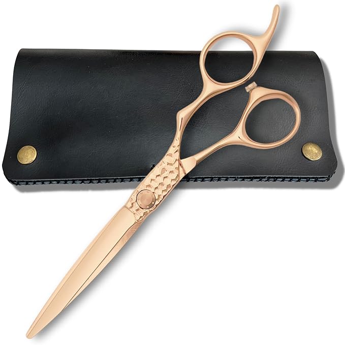 6 Inch Rose Gold Hair Cutting Scissors - Professional Shears for Hairdressers and Barbers - 440C Stainless Steel With Gold Titanium Coating - Wet or Dry Haircutting