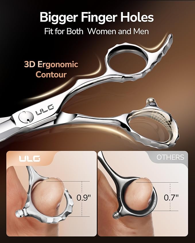 ULG Professional Hair Cutting Scissors & Shears, 6.5" 440C Japanese Stainless Steel Barber Scissors, Hand-Honed Razor Sharp Blades & Ergonomic Offset Handle for Salon & Home Use