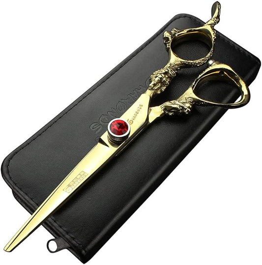 (Four colors) professional hairdresser scissors 6 inch 440c high hardness salon hairdresser hairstyle cutting and thinning hair trimmer (Gold Cutting Scissors)