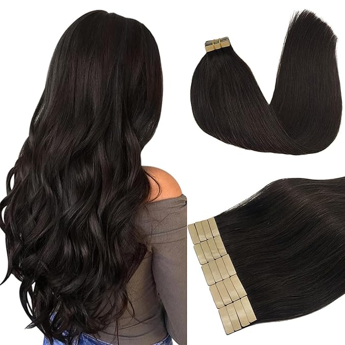 DOORES Tape in Hair Extension Real Human Remy, Dark Brown Remy Tape in Human Hair Straight Skin Weft Natural Hair Extensions Tapeins 18 Inch 50g 20pcs