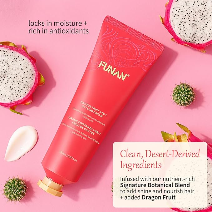 Styling Cream & brush, Cactus Fruit 3-In-1, Smooth Styles, Prep Shiny Blowouts, Defines Curls, No Chemical Flavors Fly Away Hair Tamer.
