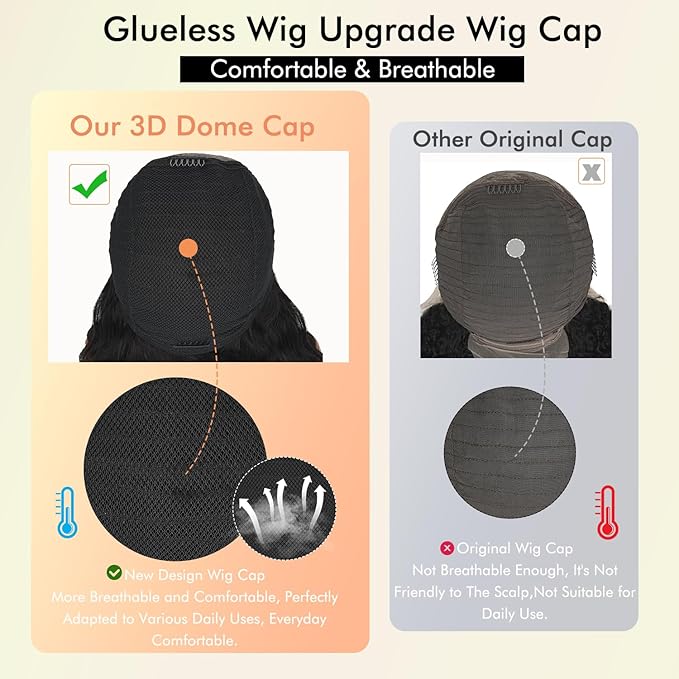 250% Density Glueless Wigs Human Hair Pre Plucked Pre Cut 7x6 HD Lace Closure Wigs Human Hair Body Wave Lace Front Wigs Human Hair for Women Drawstring Glueless Wig for Beginners 18 inch