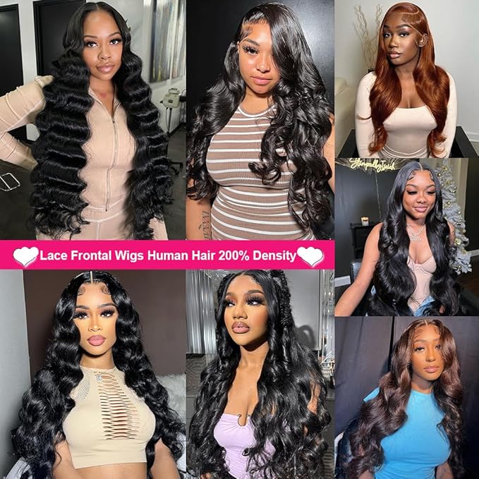 13x6 HD Lace Front Wigs Human Hair Body Wave Lace Front Wigs for Black Women Glueless Wigs Human Hair Pre Plucked with Baby Hair 200 Density Brazilian Human Hair Wig Natural Color 20 Inch