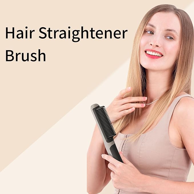Hair Straightener Brush, Straight Hair Comb for Women, Heat Comb Hair Straightening 30s Fast Heating with 6 Temp Settings & Anti-hot Comb, Styling for Silky Smooth Home Salon, Grey