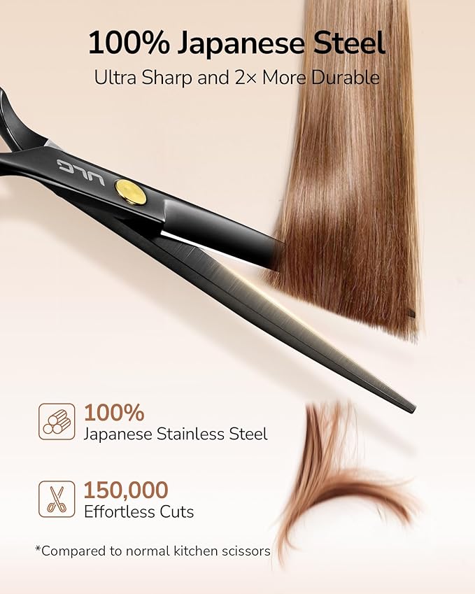ULG Professional Hair Cutting Scissors Set – 6.5” Japanese Stainless Steel Barber Shears & Thinning Scissors with Comb, Clips & Case – at-Home Salon Haircut Kit for Men, Women, Kids, Black