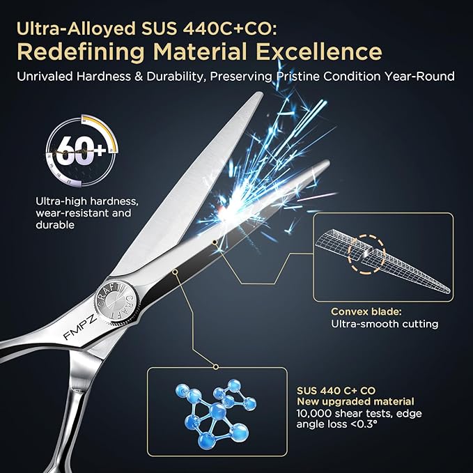 6" Hair Cutting Scissors Professional Barber Scissors, Hair Cutting Shears with 440C Steel - 60HRC Hardness Extremely Sharp with Ergonomic for Salon & Home Use (6'' Professional Hair Shears)