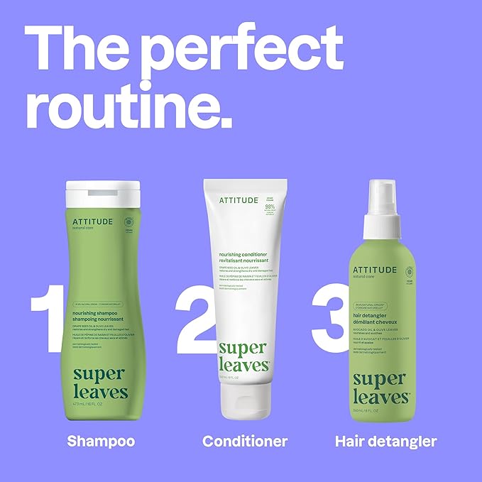 ATTITUDE Nourishing Hair Shampoo, EWG Verified, For Dry and Damaged Hair, Naturally Derived Ingredients, Vegan and Plant Based, Grapeseed Oil and Olive Leaves, 16 Fl Oz (Pack of 6)