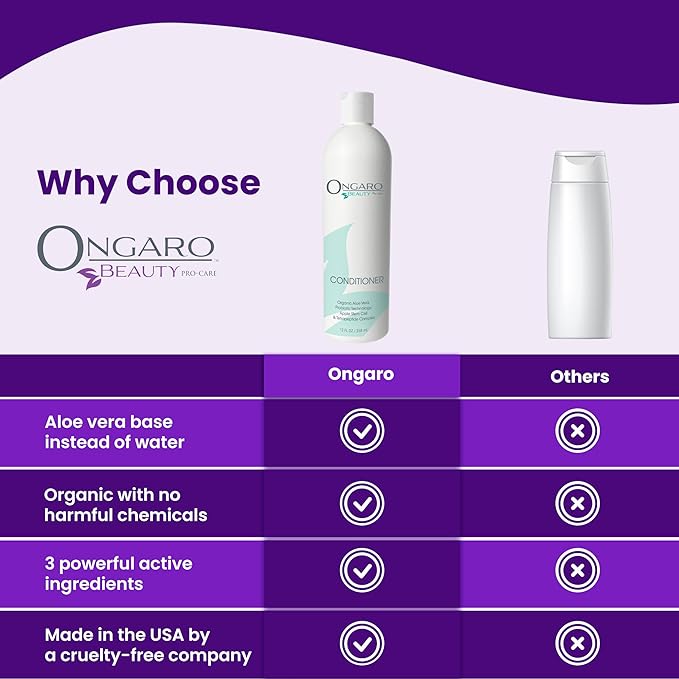 Ongaro Beauty Organic Hair Conditioner for Men & Women - Moisturizing Hydrating Conditioner with Aloe Vera, Vitamin E & Apple Stem Cells, Restores Damaged Hair & Promotes Healthy Hair Growth - 12fl oz