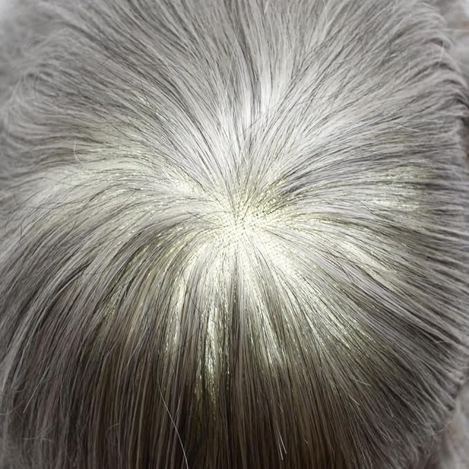 Toupee For Men Real Human Hair System For Men Full Swiss Lace Mens Toupee Lace Hair Piece For Men Hair System Bleached Knots 8x10-80% light density#1B80 1B# OFF BLACK+80% GREY