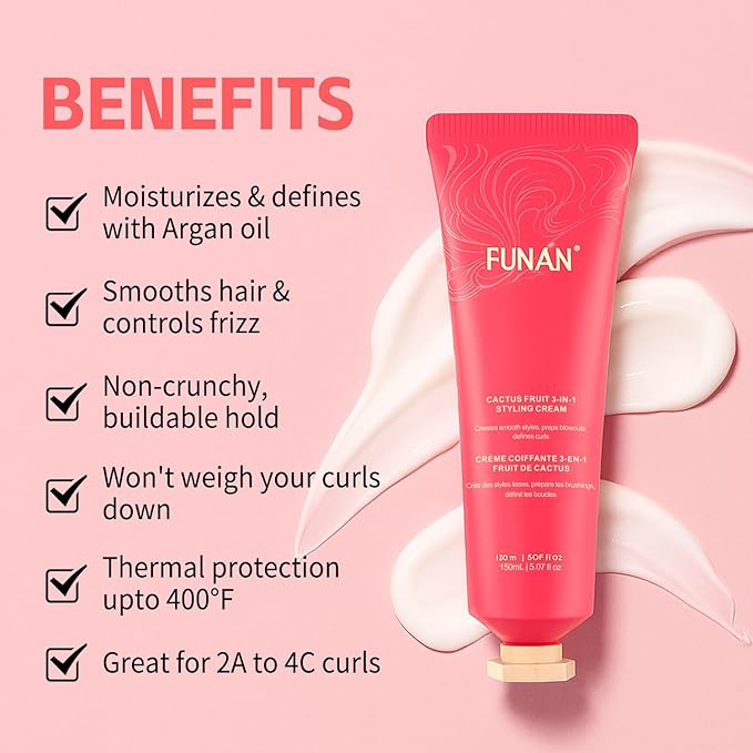 Styling Cream & brush, Cactus Fruit 3-In-1, Smooth Styles, Prep Shiny Blowouts, Defines Curls, No Chemical Flavors Fly Away Hair Tamer.