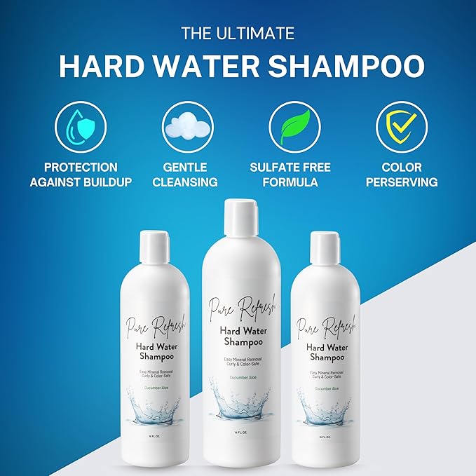 Pure Refresh Hard Water Shampoo - Chelating, Sulfate-Free Hair Care for Well Water - Hard Water Hair Treatment to Gently Remove Buildup and Revive Softness - Made in the USA (16oz.)