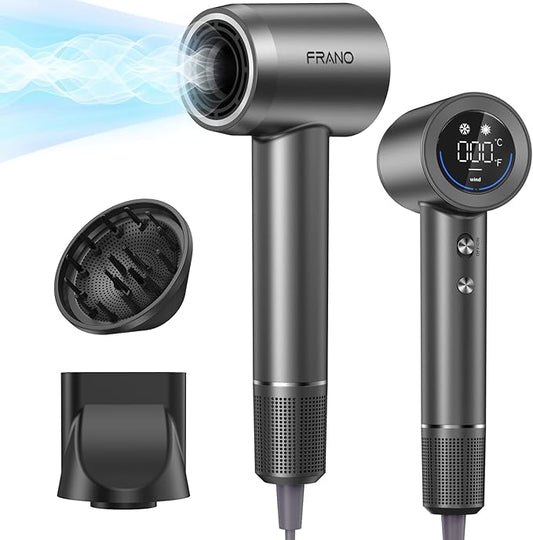 Professional Hair Dryer, 150,000 RPM High-Speed & 200 Million Negative Ions, Intelligent HD Display, Low Noise 51dB, Magnetic Diffuser & Nozzle, Travel Gift for Women