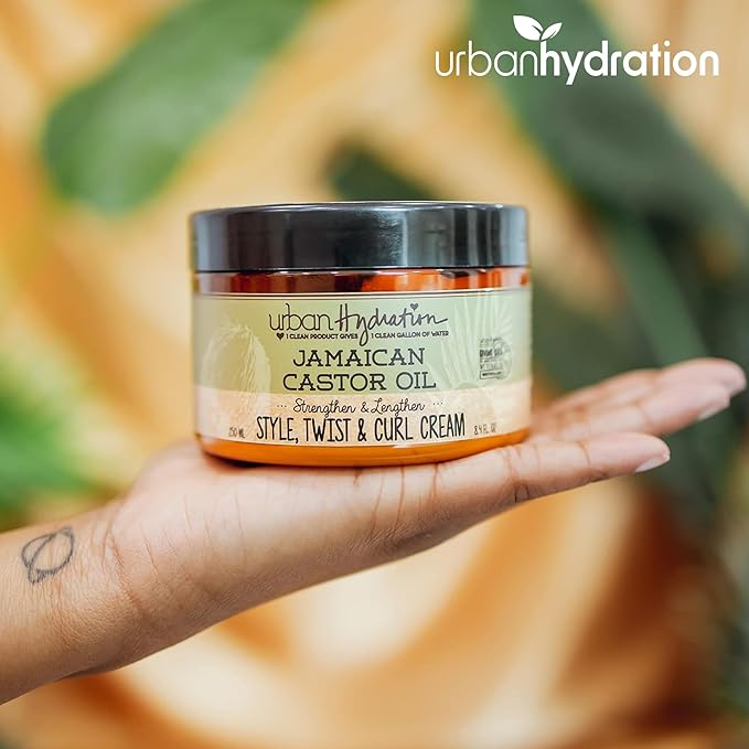 Urban Hydration Jamaican Castor Oil Curl Styling Cream | Sulfate, Paraben and Dye Free, Moisturizes, Thickens, Prevents Breakage and Lengthens For Strong Hair, All Hair Types, 8.4 Ounces