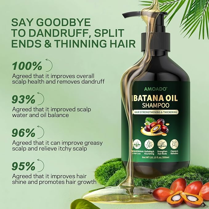Batana Oil Shampoo for Hair Growth, Strengthening, Thickening, Sulfate Free Hair Shampoo for Women & Men with Thinning Hair & Hair Loss, Infused Rosemary, Tea Tree Oil & Mint, 10.15 fl.oz