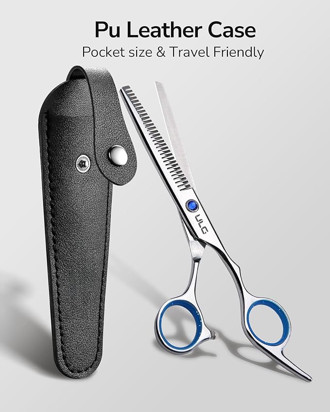 ULG Professional Thinning Shears with Leather Case - 6.5“ Japanese Stainless Steel Texturizing & Hair Cutting Scissors for Salon & Home Use