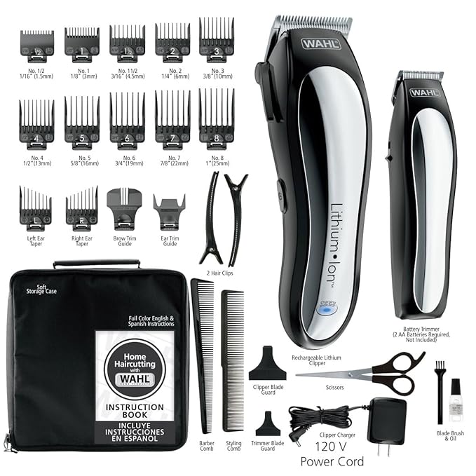 Wahl USA Clipper Rechargeable Lithium Ion Cordless Haircutting Clipper & Battery Trimming Combo Kit – Electric Clipper for Grooming Heads, Beards, & All Body Grooming – Model 79600-2101P