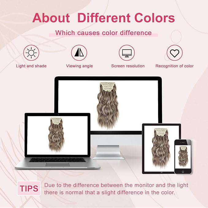 Vigorous Clip in Hair Extensions 6Pcs Hair Extension Clip Ins 20Inch Natural Soft Synthetic Hairpieces for Women(Light Brown & Ash Blonde)