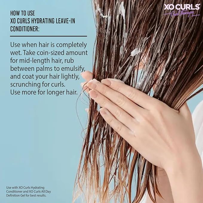 XO Curls Hydrating Leave-In Conditioner with Argan Oil & Olive Squalane 3.4 Fl Oz | No Silicone, No Sulfates, No Paraben | Conditioner | Argan Oil | Olive | Unisex Adult
