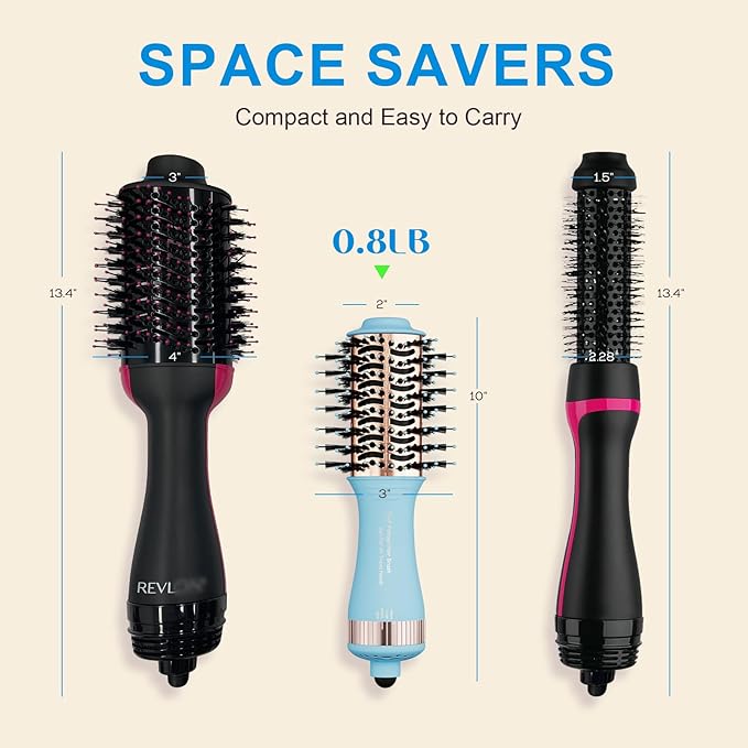 Travel Size Hair Dryer Dual Voltage Hair Styler, 110-240V 2 Inch Oval Jet Brush, Blow Dryer with Universal Adapter for Worldwide Use