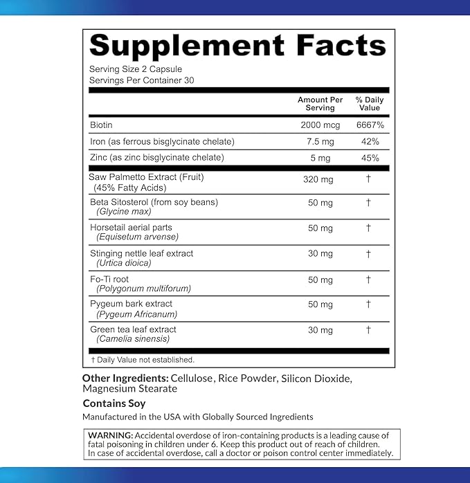 DHT Blocker Hair Growth Support Supplement - Saw Palmetto + Hair Vitamins for Women & Men - Supports Healthy Hair Growth & Thick & Strong-Hair - May Support Healthy DHT Levels - Low Loss Capsules