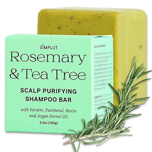 Rosemary & Tea-Tree Scalp Clarifying Shampoo Bar with Keratin, Panthenol, Biotin and Argan-Oil (5.2oz) | Sulfate Free, All Natural, Hair Moisturizing & Nourishing Soap, Deep Cleansing Solid Shampoo