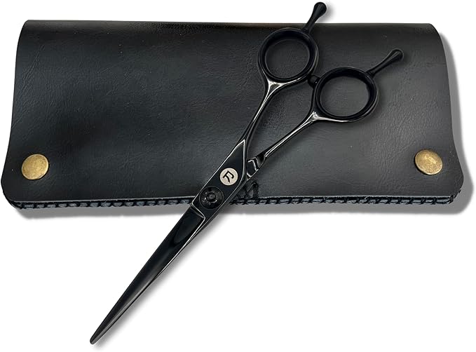 Saki Shears Black 5.5" Hair Cutting Scissors - Straight Handles - Dual Tangs - Zero Offset - Lightweight Hair Scissors for Professionals - Japanese 440C Steel (Black)