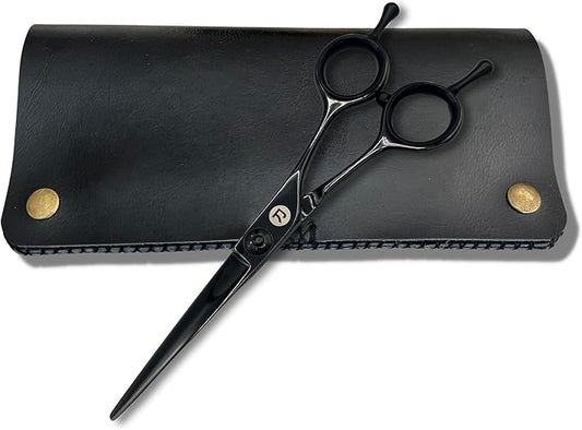 Saki Shears Black 5.5" Hair Cutting Scissors - Straight Handles - Dual Tangs - Zero Offset - Lightweight Hair Scissors for Professionals - Japanese 440C Steel (Black)